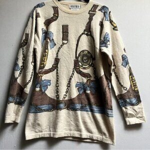 Vintage Elegant Beige and Blue Women's lambswool angora Sweater.